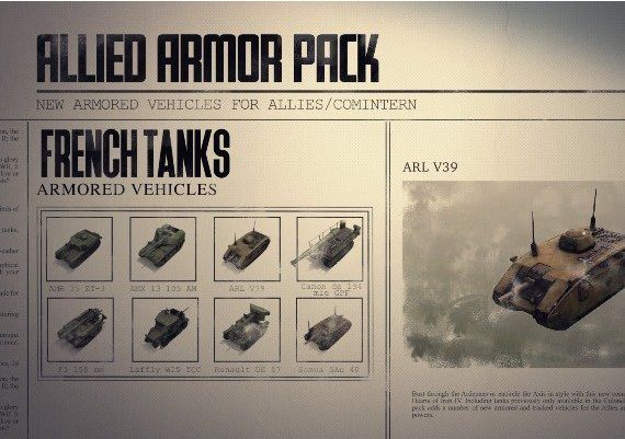 Hearts of Iron IV - Allied Armor Pack DLC EN/DE/FR/PL/PT/RU/ES Global Steam Digital Key