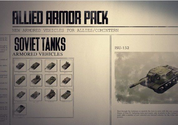 Hearts of Iron IV - Allied Armor Pack DLC EN/DE/FR/PL/PT/RU/ES Global Steam Digital Key