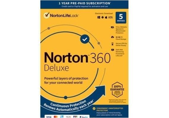 Norton 360 Deluxe + 50 GB Cloud Storage 1 Year 5 Dev EN EU Software License Digital Key